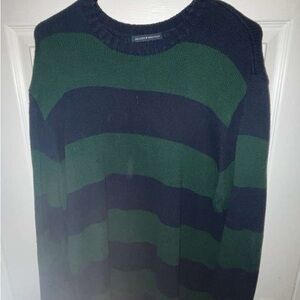 Brandy Melville Green and Black Striped Crewneck Sweater
